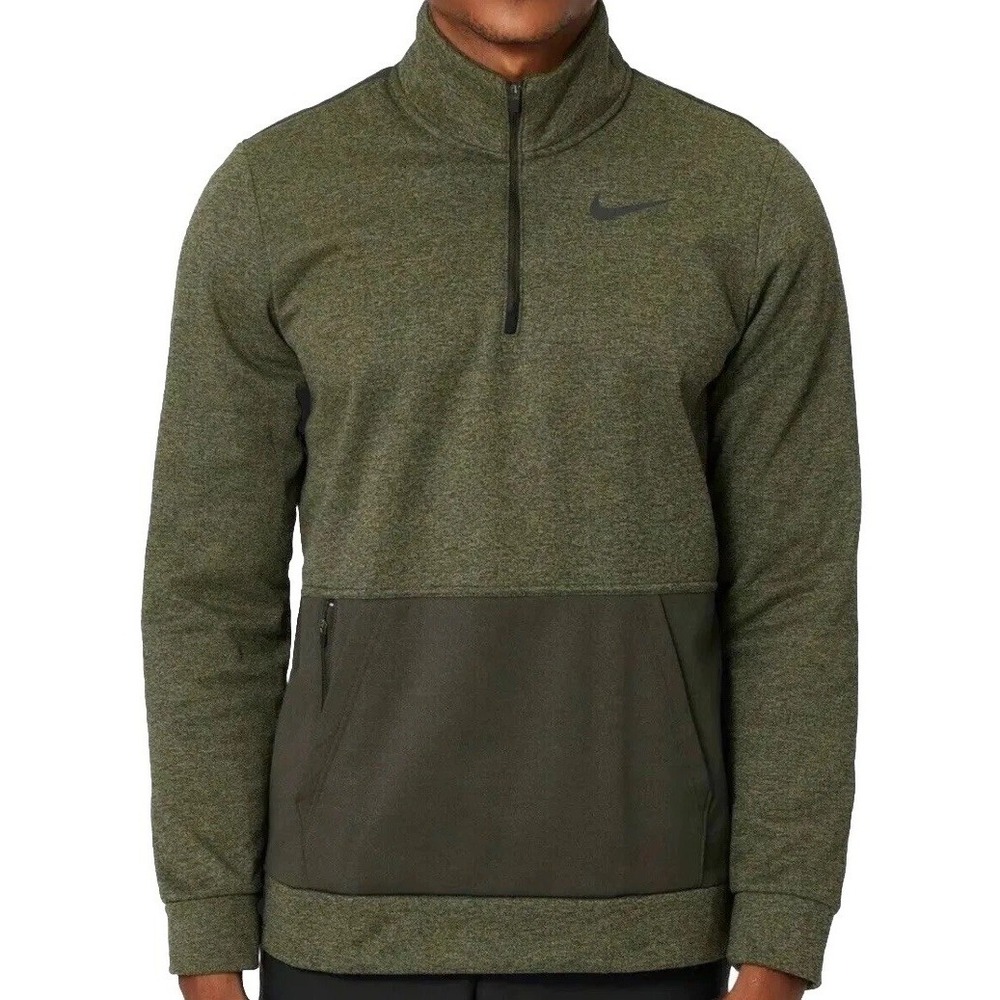 Size S Nike Golf Jacket 1/4 Zip Therma Top Olive Green LS Dri Fit CU6217-356